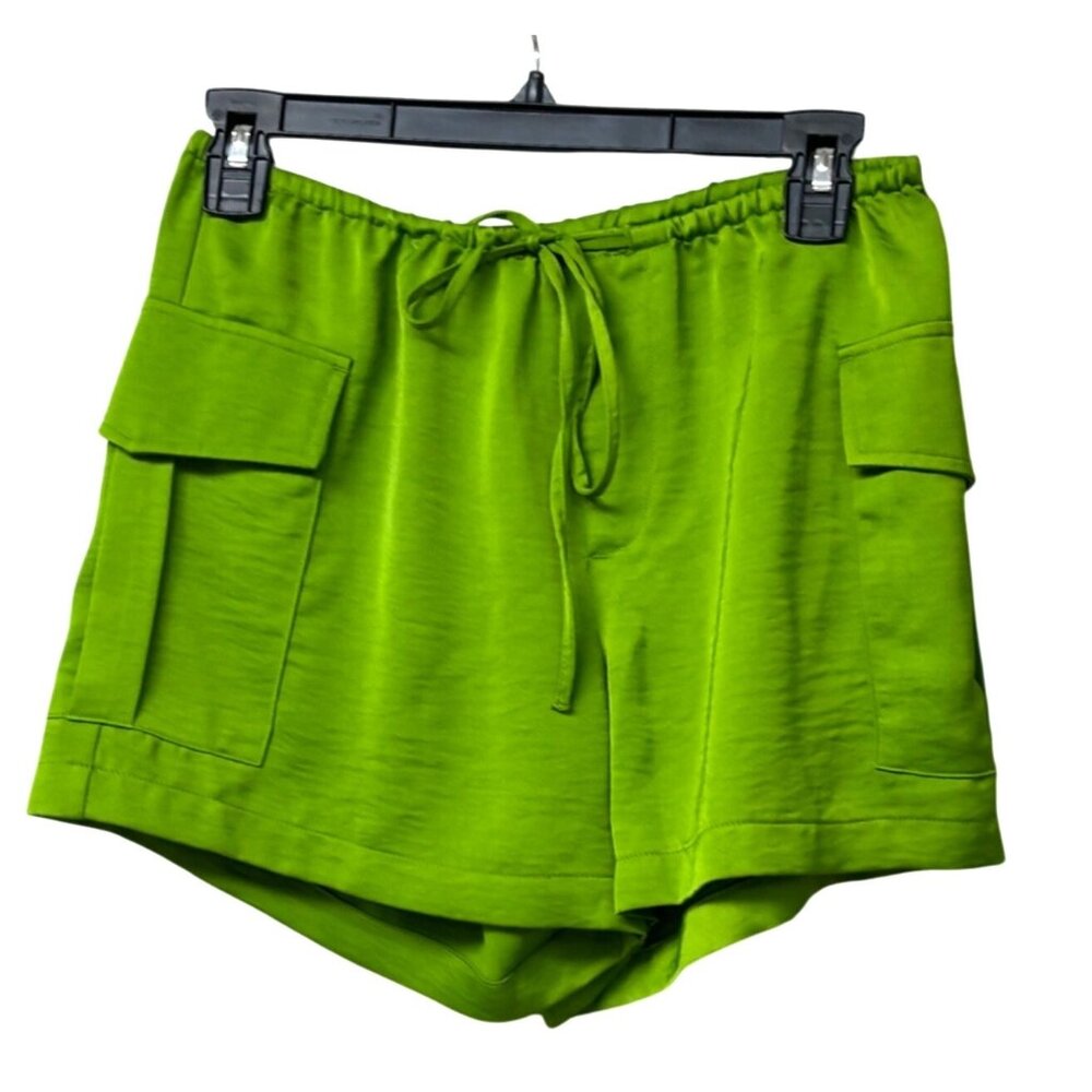 A New Day Women’s Drawstring Waist Utility Shorts With Flap Pockets, green, XS
